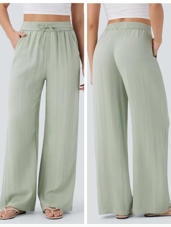 HALARA Pants - HALARA High Waisted Drawstring Wide Leg Baggy Linen-Feel Pants Women's Large